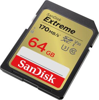 Preview: SanDisk Extreme SDXC-Karte (SDSDXV2-064G-GNCIN) - 64 GB - Ideal für 4K-UHD-Videos & schnelle Serienaufnahmen - 170 MB/s Lesen - U3/V30 - Robust & wasserfest