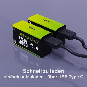 Preview: 2er-Set LoopEnergy Li-Ion-Akku 9 V Block mit USB-C, 500 mAh / 4500 mWh