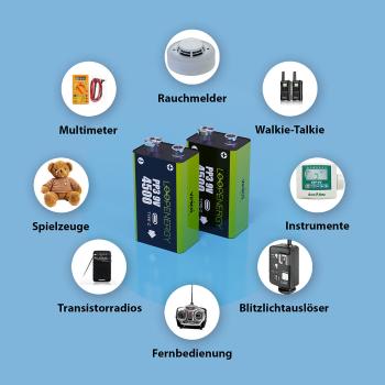 Preview: 2er-Set LoopEnergy Li-Ion-Akku 9 V Block mit USB-C, 500 mAh / 4500 mWh