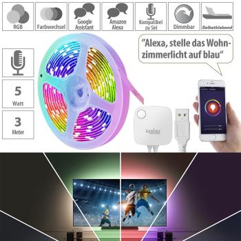 Preview: USB RGB LED-Streifen 3m - WLAN App Sound & Sprachsteuerung für Smart Home & TV-Hintergrundbeleuchtung - Dimmbar - Kompatibel Alexa Google Assistant Siri