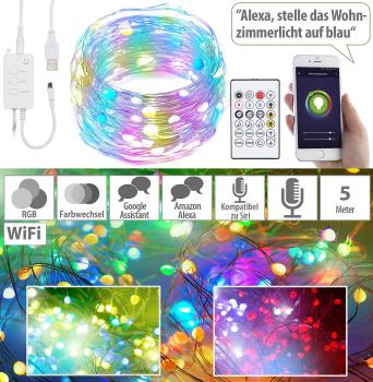 Preview: 2pcs RGB LED light wire with music control, wifi and app, USB, 5m