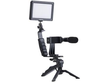 Preview: 4-teiliges Vlogging-Set mit LED-Leuchte, Mikrofon, Stativ & Halterung