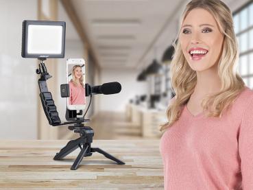 Preview: 4-teiliges Vlogging-Set mit LED-Leuchte, Mikrofon, Stativ & Halterung