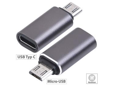 Preview: Jeu de 2 adaptateurs Prise USB-C vers fiche Micro-USB, boîtier en aluminium