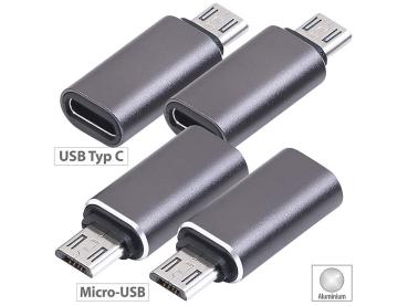 Preview: Jeu de 4 adaptateurs Micro USB vers USB-C, aluminium