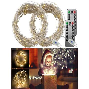 set di 2 luci LED USB, 100 LED, 8 modalità, 10 m, bianco caldo