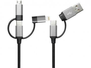 Preview: 4er-Set Lade- & Datenkabel USB A/C zu USB-C/Micro-USB/8-PIN, 1 m, bis 3 A / 60 Watt