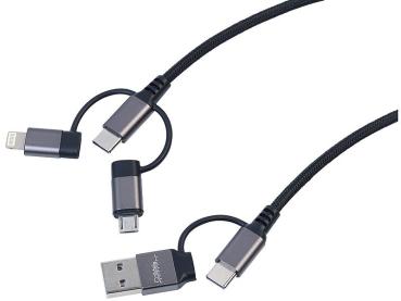 Preview: 6in1-Schnelllade- & Datenkabel USB-A/C zu USB-C/Micro-USB, 1,8 A, 14 Watt, 2m