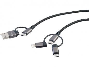 Preview: 6in1 Schnelllade- & Datenkabel USB-A/C zu USB-C/Micro USB, 3 A, 60 Watt, 0,3 m