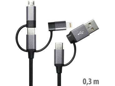 Preview: 6in1 Schnelllade- & Datenkabel USB-A/C zu USB-C/Micro USB, 3 A, 60 Watt, 0,3 m