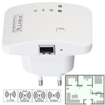 Preview: Mini ripetitore WLAN con tasto WPS, 300 Mbit/s, 2,4 GHz, connessione Lan