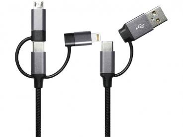 Preview: 2er-Set 6in1 Schnelllade- & Datenkabel USB-A/C zu USB-C/Micro USB, 3 A, je 0,3 m