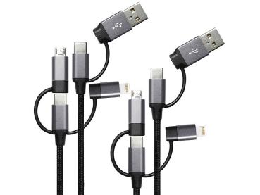 Preview: 2er-Set 6in1 Schnelllade- & Datenkabel USB-A/C zu USB-C/Micro USB, 3 A, je 0,3 m
