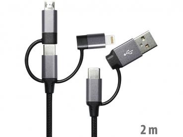 Preview: 4er-Set 6in1 Schnelllade- & Datenkabel USB-A/C zu USB-C/Micro USB, 1,8 A, 14 Watt, je 2 m