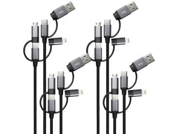 Preview: 4er-Set 6in1 Schnelllade- & Datenkabel USB-A/C zu USB-C/Micro USB, 1,8 A, 14 Watt, je 2 m