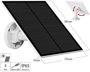 Preview: Universal Solar Panel for Battery IP Cameras with Micro USB, 5W, 5V, IP65