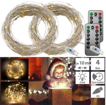 Preview: set di 4 fili luminosi LED USB, 100 LED, 8 modalità, 10 m, bianco caldo Preview: set di 4 fili luminosi LED USB, 100 LED, 8 modalità, 10 m, bianco caldo