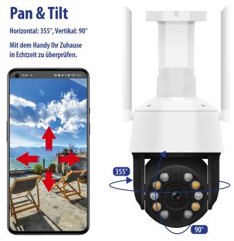 Preview: Caméra de sécurité PTZ avec résolution 2K+, LED laser, zoom 20x, Wi‑Fi, contrôle via application et champ de vision à 360°