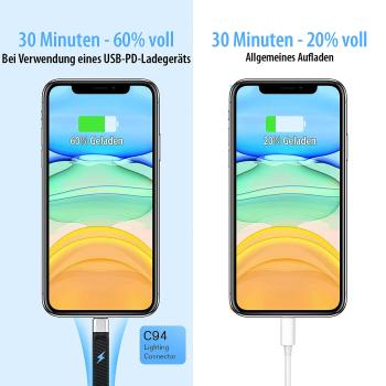 Preview: Ultra-flexibles Lade-/Datenkabel, USB-C auf Lightning, MFi, 45 W, 13 cm