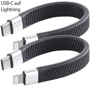 Preview: 2er-Set Ultra-flexibles Lade-/Datenkabel, USB-C auf Lightning, MFi, 45 W, 13 cm