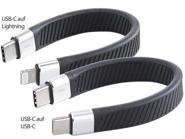 Preview: 2er-Set kurze, flexible Lade-//Datenkabel USB-C auf -C & 8-Pin, PD, MFi