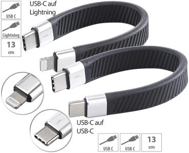Preview: 2er-Set kurze, flexible Lade-//Datenkabel USB-C auf -C & 8-Pin, PD, MFi