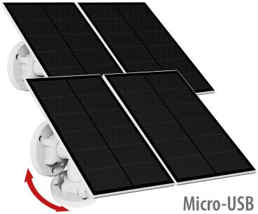 Preview: 4er-Set Universal Solarpanel - Für Akku IP Kameras & Mobilgeräte - 5 Watt Monokristalline Solarzelle - IP65 Wetterfest - 3m Micro-USB Kabel