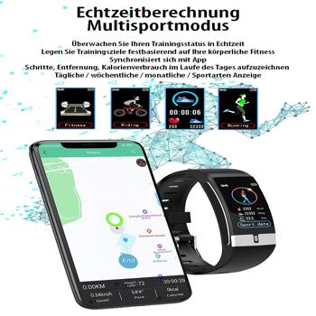 Preview: Bracelet de fitness avec affichage de la fréquence cardiaque ECG & SpO2, IP67