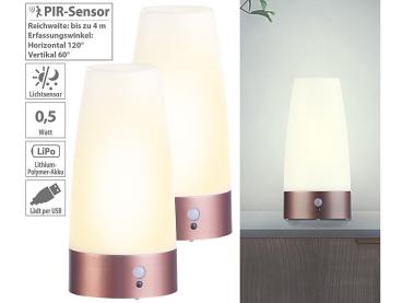 Preview: Lot de 2 lampes de table LED à piles avec détecteur de mouvement PIR, blanc chaud, rond