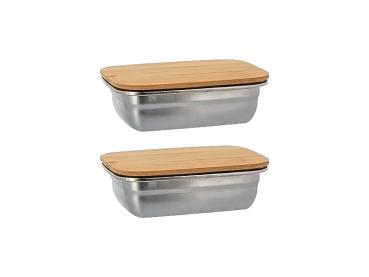 Preview: Grande planche à découper en bambou avec deux récipients de récupération en acier inoxydable