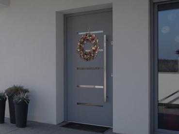 Preview: Couronne de Noël et Avent - LED blanc chaud, pommes de pin, accents rouges, Ø 44 cm - Minuteur 6h, sans flamme - Décoration suspendre/poser