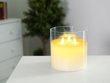Preview: lot de 2 bougies LED en cire véritable dans un verre à vent avec 3 flammes mobiles, télécommande