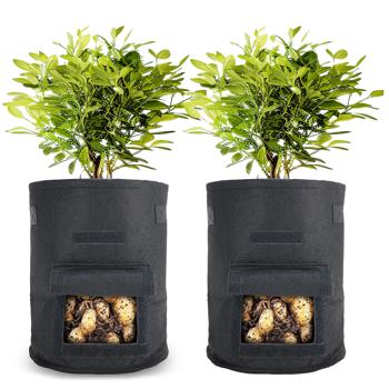 Preview: Sacs de croissance XL pour plantes, lot de 2, avec poignées et fenêtre, 38 l chacun, perméable à l'eau, pot en non-tissé pour pommes de terre, oignons, carottes, etc