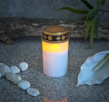 Preview: 4er-Set flackernde LED-Grablicht-Kerzen, Batteriebetrieb, 12 cm, weiss