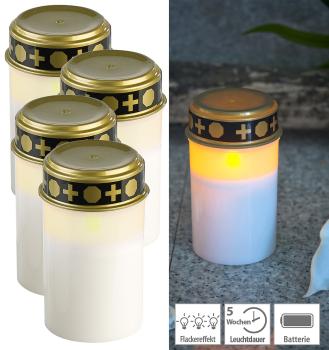 Preview: 4er-Set flackernde LED-Grablicht-Kerzen, Batteriebetrieb, 12 cm, weiss