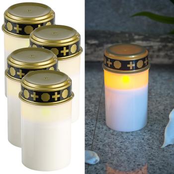 Preview: 4er-Set flackernde LED-Grablicht-Kerzen, Batteriebetrieb, 12 cm, weiss