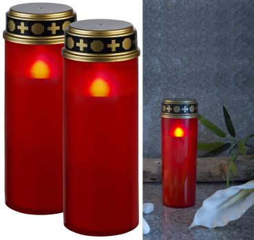 Preview: 2er-Set XL-LED-Grablichter, Lichtsensor, Batteriebetrieb, 21 cm, rot