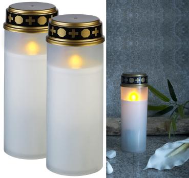 Preview: 2er-Set XL-LED-Grablichter, Lichtsensor, Batteriebetrieb, 21 cm, weiss