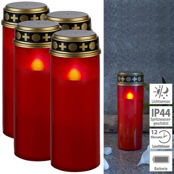 Preview: 4er-Set XL-LED-Grablichter, Lichtsensor, Batteriebetrieb, 21 cm, rot