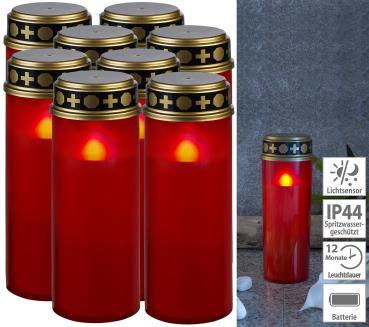 Preview: 8er-Set XL-LED-Grablichter, Lichtsensor, Batteriebetrieb, 21 cm, rot