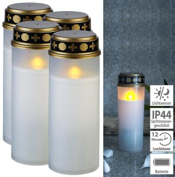 Preview: 4er-Set grosse LED-Grablichter mit Dämmerungssensor, weiss, 21 cm