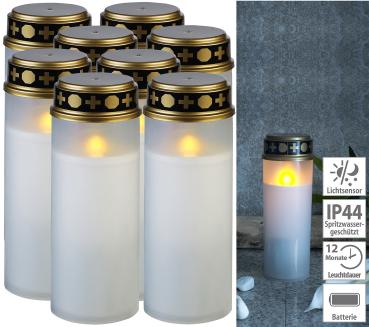 Preview: 8er-Set grosse LED-Grablichter mit Dämmerungssensor, weiss, 21 cm