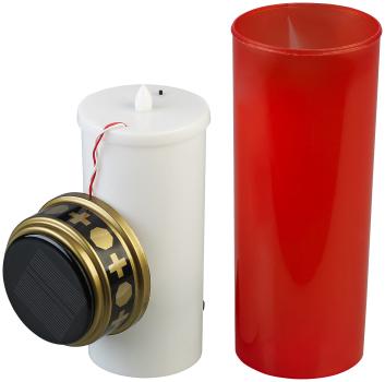 Preview: XXL-Solar-LED-Grabkerze mit Dauerlicht und Akku, 21 cm, rot