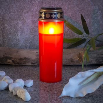 Preview: XXL-Solar-LED-Grabkerze mit Dauerlicht und Akku, 21 cm, rot