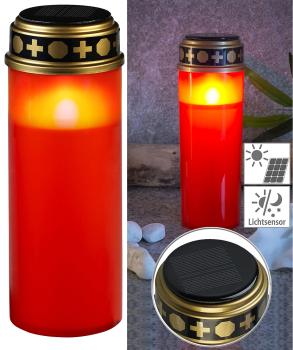 Preview: XXL-Solar-LED-Grabkerze mit Dauerlicht und Akku, 21 cm, rot
