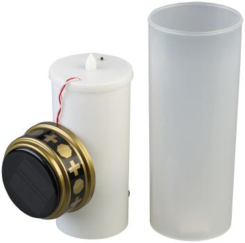 Preview: XXL-Solar-LED-Grabkerze mit Dauerlicht und Akku, 21 cm, weiss