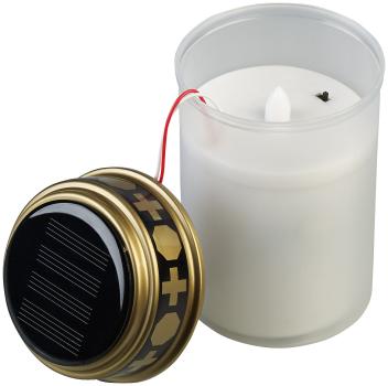 Preview: Solar-LED-Grabkerze mit flackerndem Licht und Akku, 12,5 cm, weiss