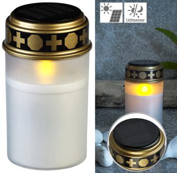 Preview: Solar-LED-Grabkerze mit flackerndem Licht und Akku, 12,5 cm, weiss