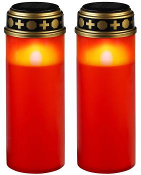 Preview: 2er-Set grosse Solar-LED-Grablichter mit Dauerlicht, rot
