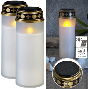 Preview: 2er-Set grosse Solar-LED-Grablichter mit Dauerlicht, weiss